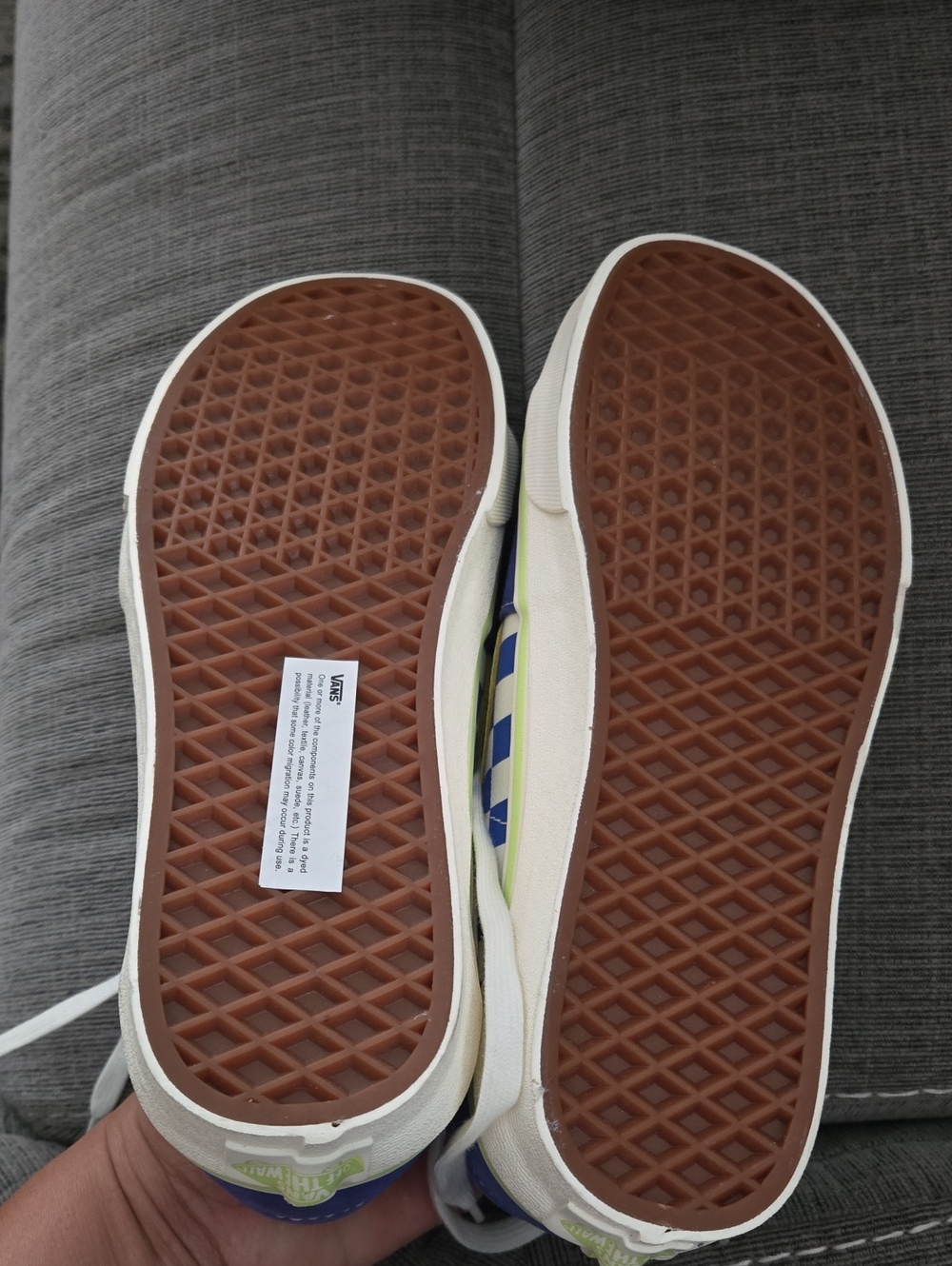 Vans Checkerboard Low-Top Sneakers in Blue and Lime - Picture 6 of 7
